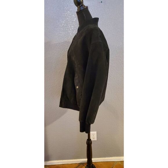 Foxrun Vintage Bomber Suede Jacket front pockets snap buttons in Black Size Larg - Picture 3 of 11